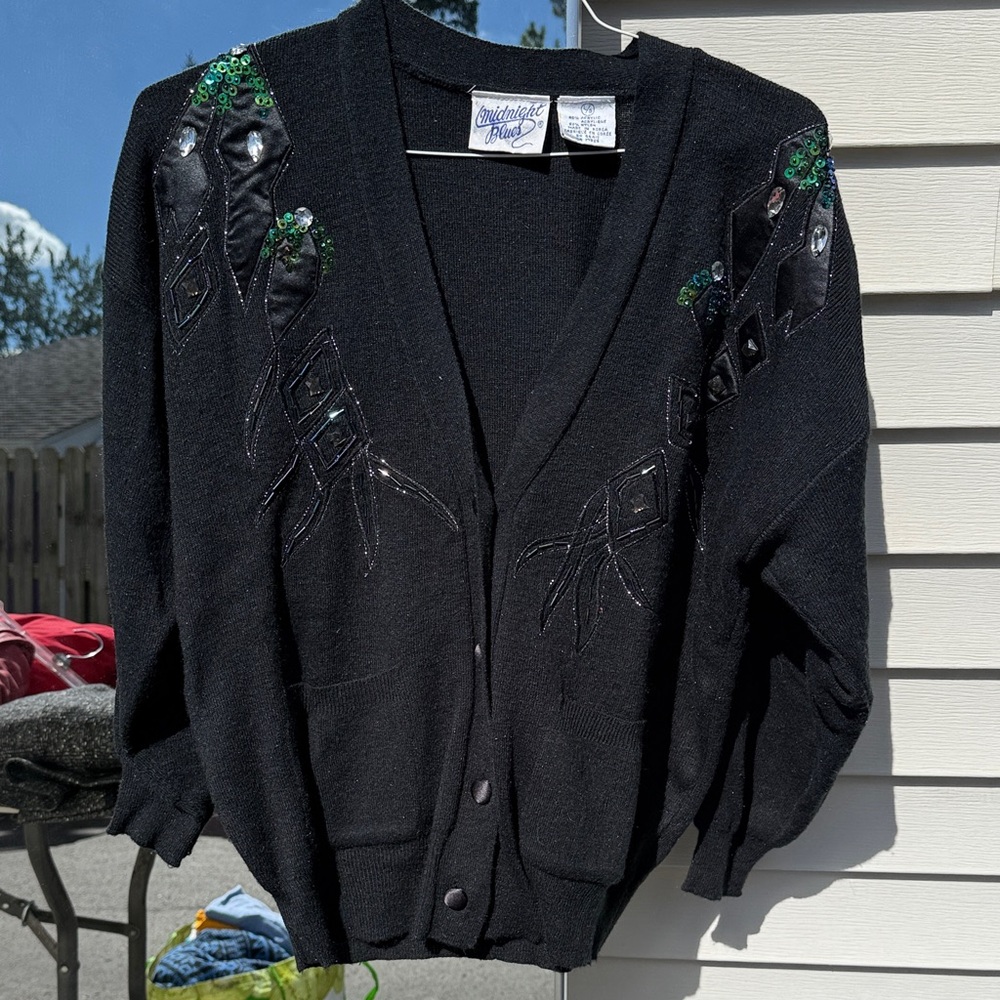 Vintage Black Embellished Cardigan Sweater